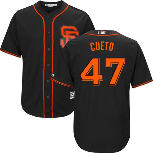 Giants #47 Johnny Cueto Black New Cool Base Alternate Stitched MLB Jersey - Click Image to Close